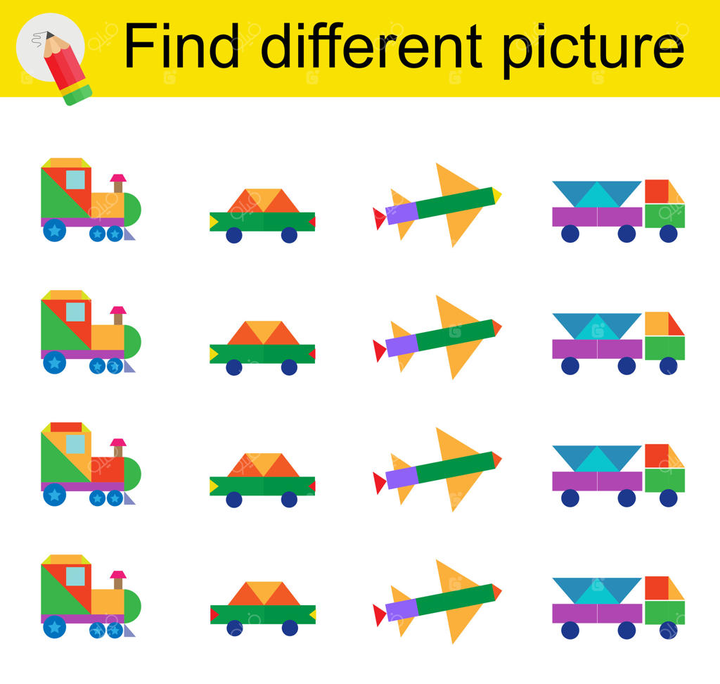 بازی منطقی برای کودکان: تصویر متفاوت را پیدا کنید. تصویر لوکوموتیو بخار، ماشین، کامیون، هواپیما.
