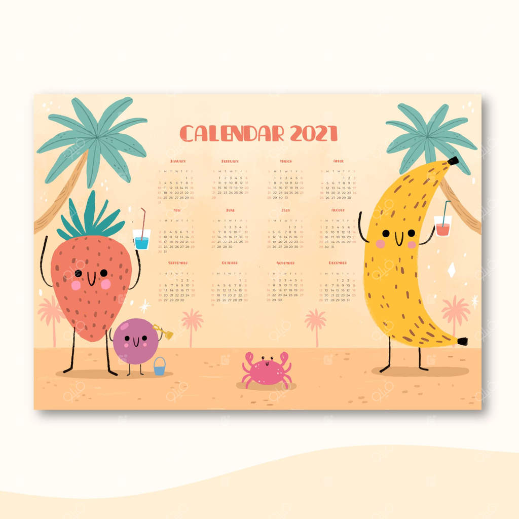 قالب تقویم سال نو ۲۰۲۱ به صورت دست‌کشیده