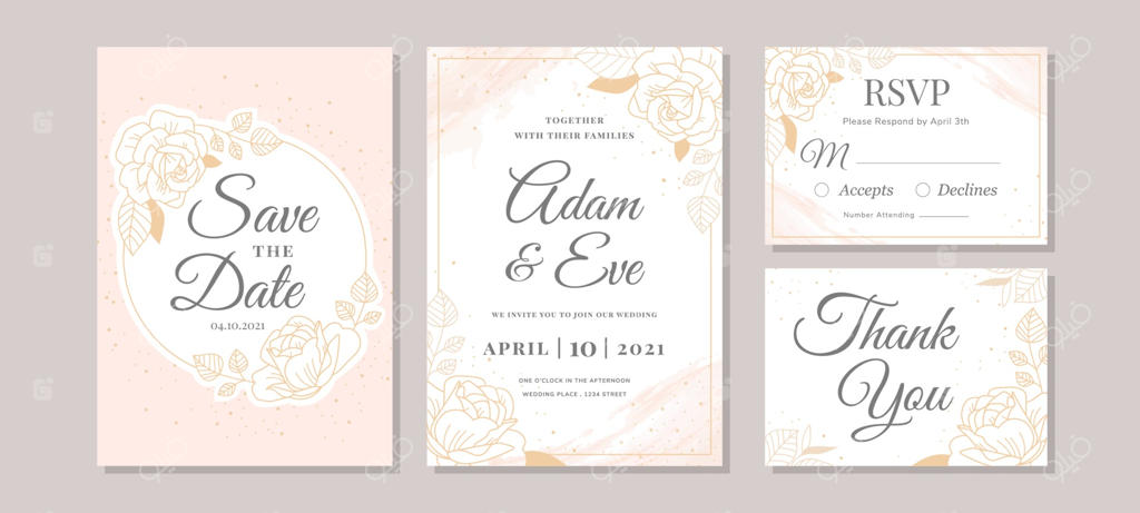 ست دعوتنامه گل‌دار طلایی