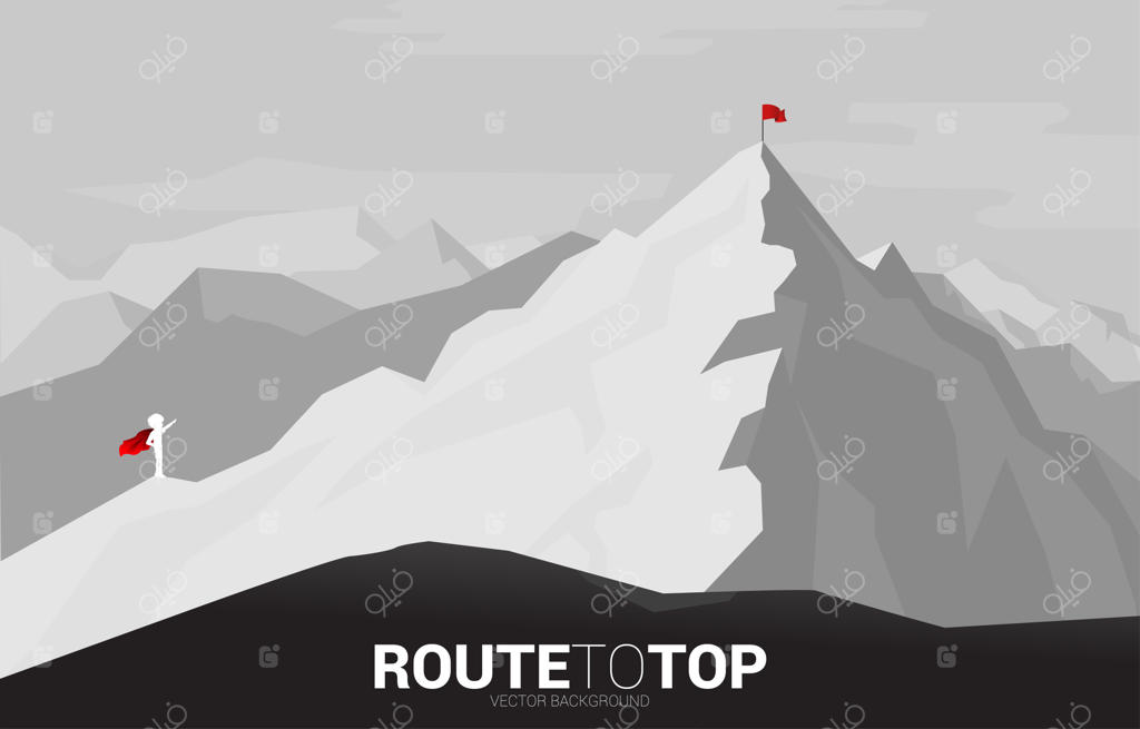 سایه‌ی پسربچه‌ای در لباس ابرقهرمانی که به قله‌ی کوه اشاره می‌کند؛ مفهوم آغاز تحصیل و آینده‌ی کودکان.