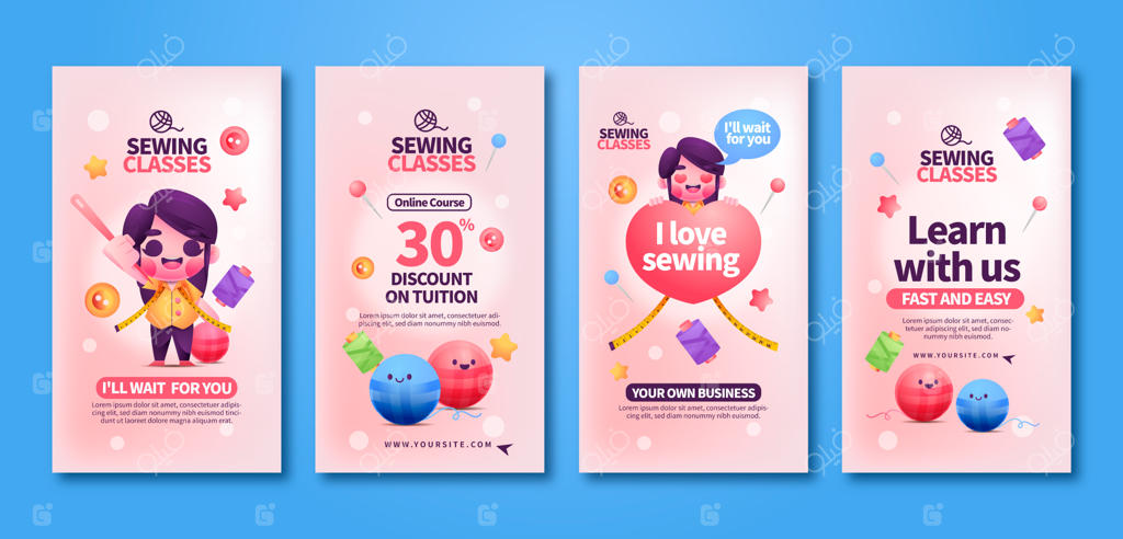 مجموعه استوری‌های اینستاگرام خیاط با طراحی گرادینت