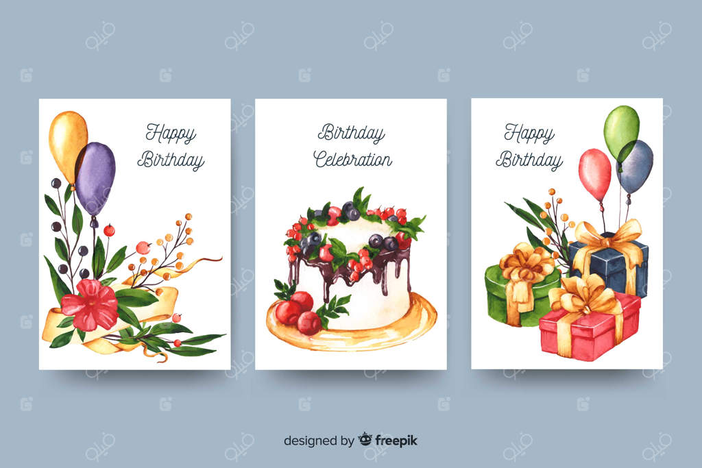 مجموعه کارت‌های تولد با طرح آبرنگی