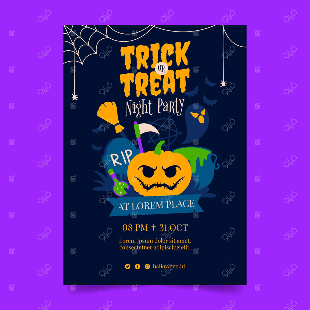 قالب پوستر عمودی مهمانی هالووین با طراحی دست