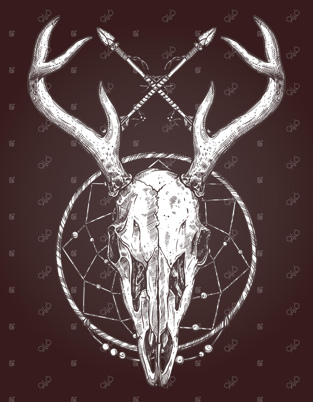 طرح جمجمه گوزن روی پس‌زمینه تیره