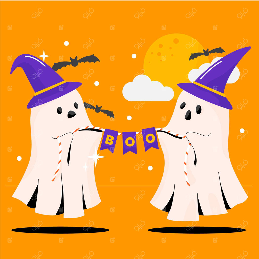 تصویرسازی اشباح هالووین به صورت دستی و ساده