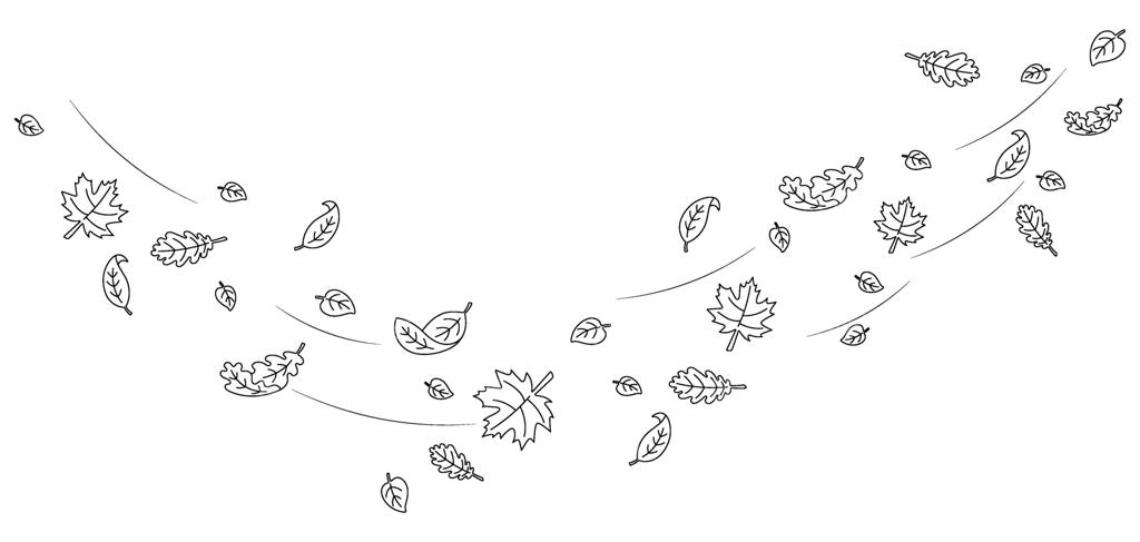 برگ‌های پاییزی در باد: طرحی دستی. حاشیه‌ای از برگ‌های پاییزی در حال افتادن. پس‌زمینه‌ای تزئینی برای طراحی‌های فصلی، کارت‌های تبریک، دعوتنامه‌ها، صفحات رنگ‌آمیزی و پوسترها.