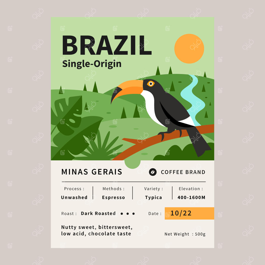 قالب طراحی برچسب قهوه با دست‌کشیده‌شده