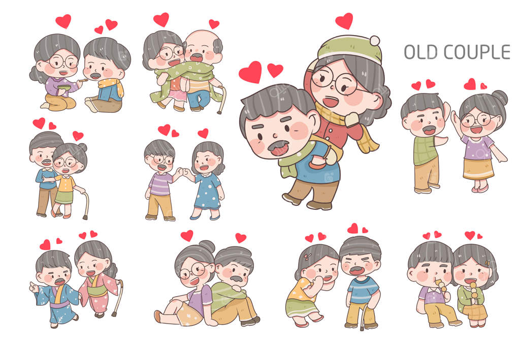 مجموعه‌ای از تصاویر شخصیت‌های سالمندان برای روز پدربزرگ‌ها و مادربزرگ‌ها