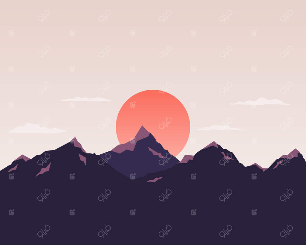 منظره طبیعت با کوه، آفتاب و آسمان: سیلوئت چشم‌انداز