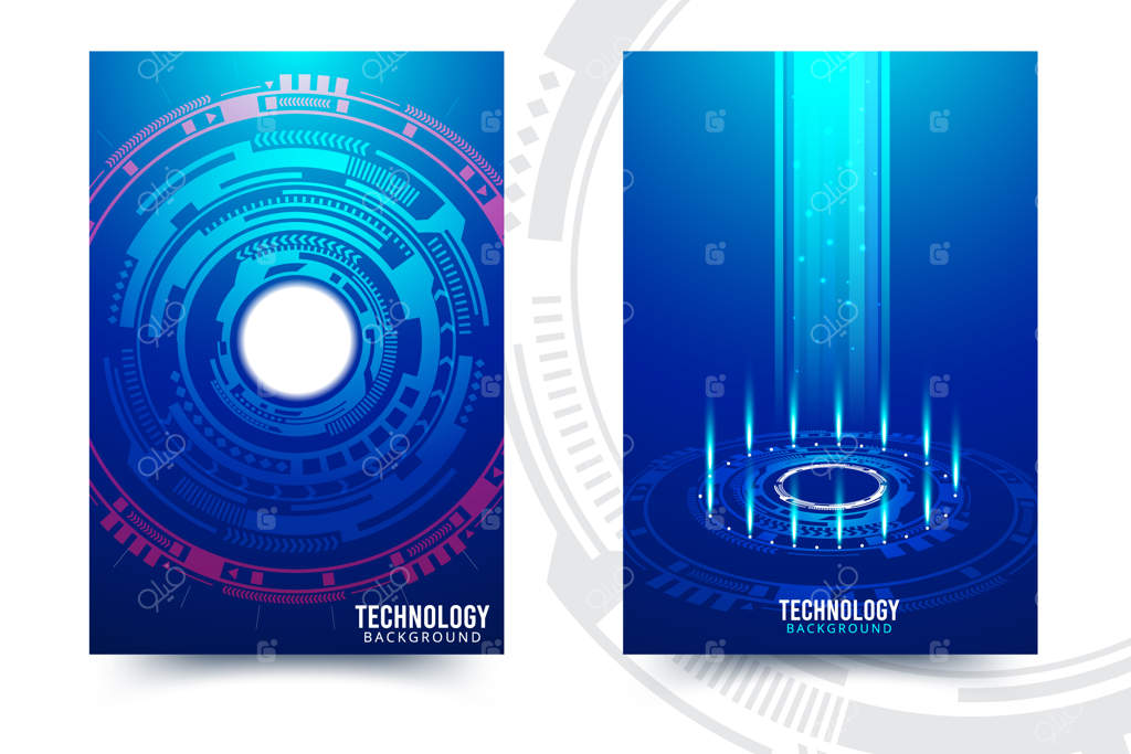 وکتور برد الکترونیکی آینده‌نگر، تصویرسازی فناوری پیشرفته کامپیوتری با پس‌زمینه آبی تیره