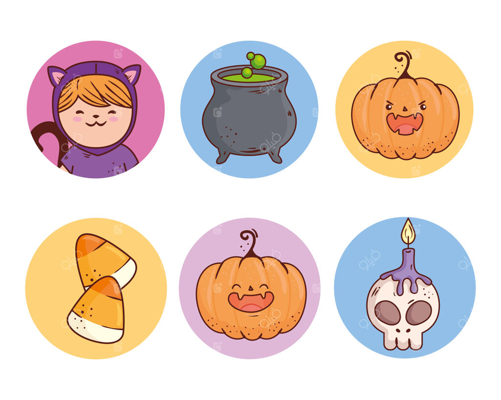 نمادهای هالووین شاد در قاب گرد