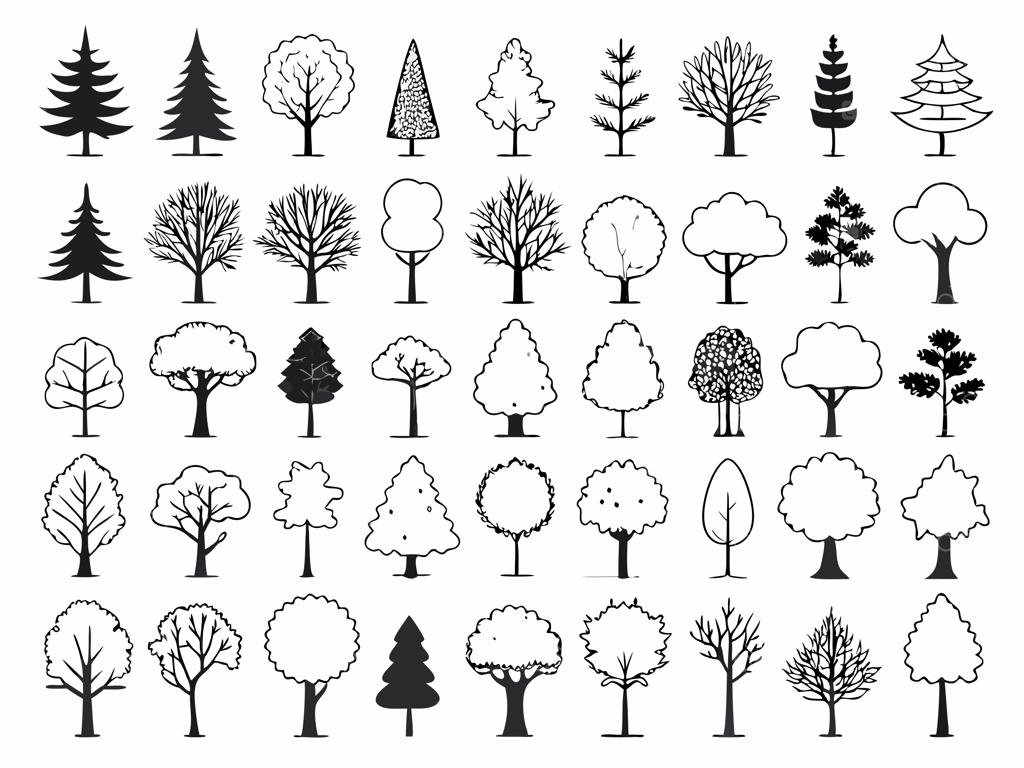 مجموعه‌ای از درختان با شکل‌ها و اندازه‌های مختلف