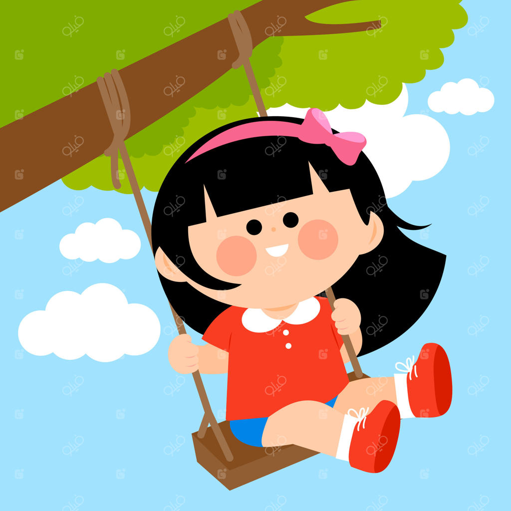 دختر کوچکی روی تاب درختی در باغ بازی می‌کند. کودکی که در طبیعت و فضای باز در حال بازی است.