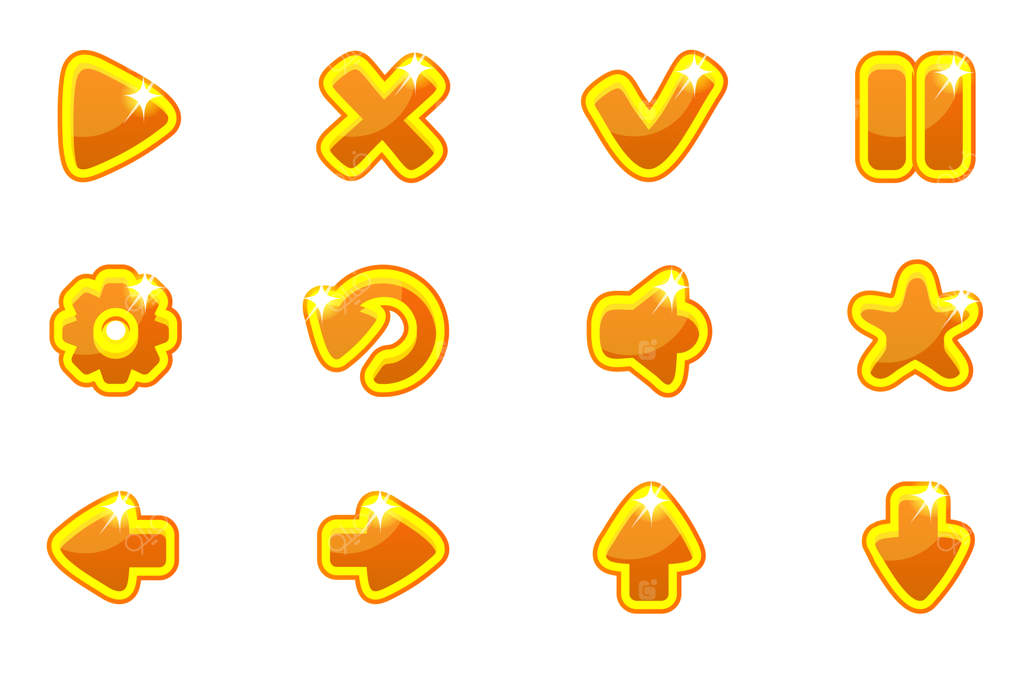 مجموعه طلایی دکمه‌های شیشه‌ای برای رابط کاربری (UI)