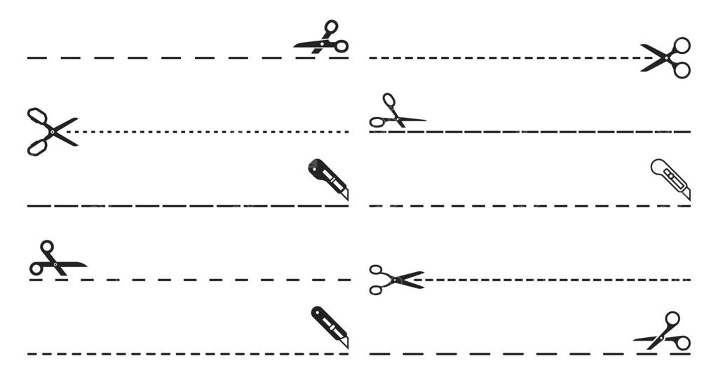 آیکون‌های قیچی برش خط چین، کوپن یا برش کاغذ