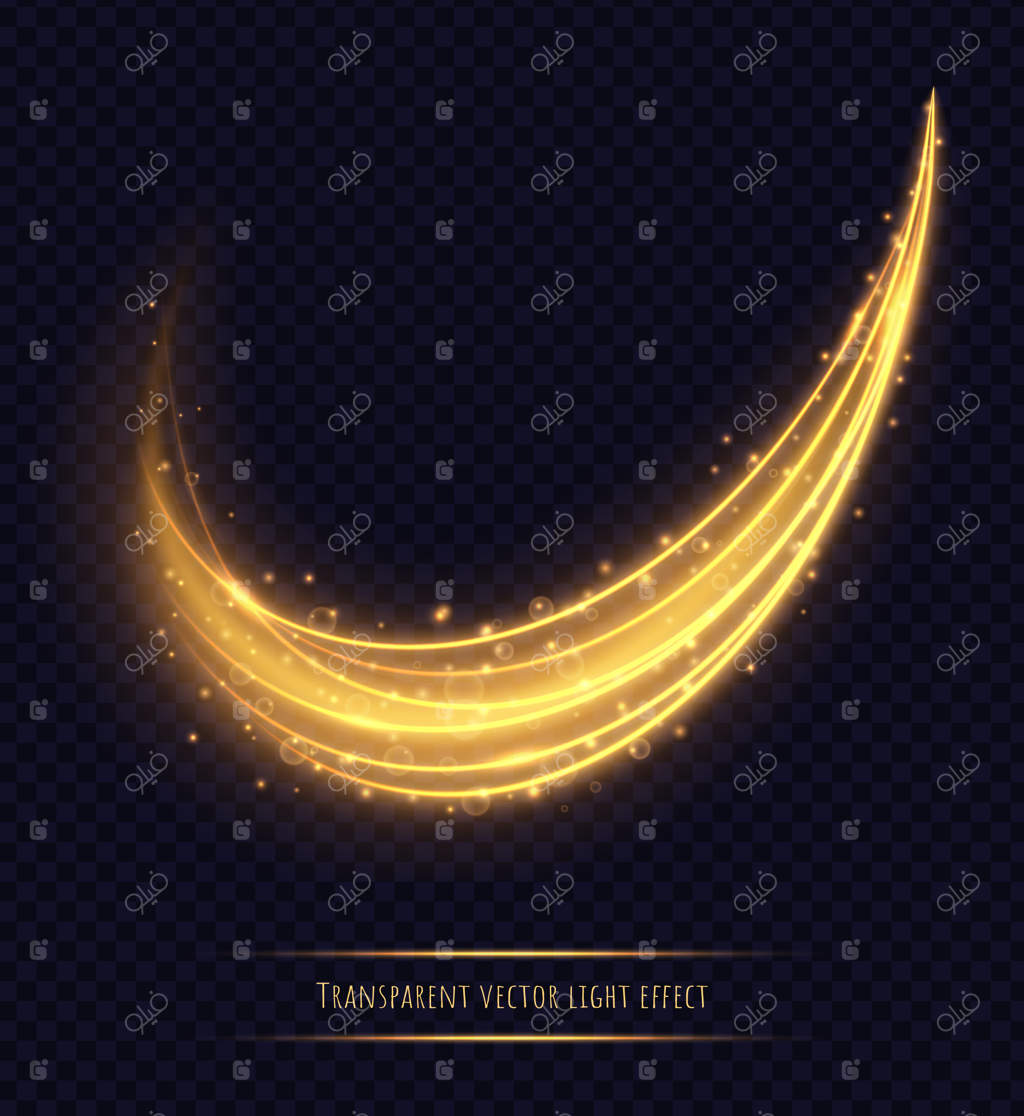 اثر مسیر نور طلایی جادویی. گرد و غبار درخشان با بوکه و جرقه‌های روشن. تصویر برداری.