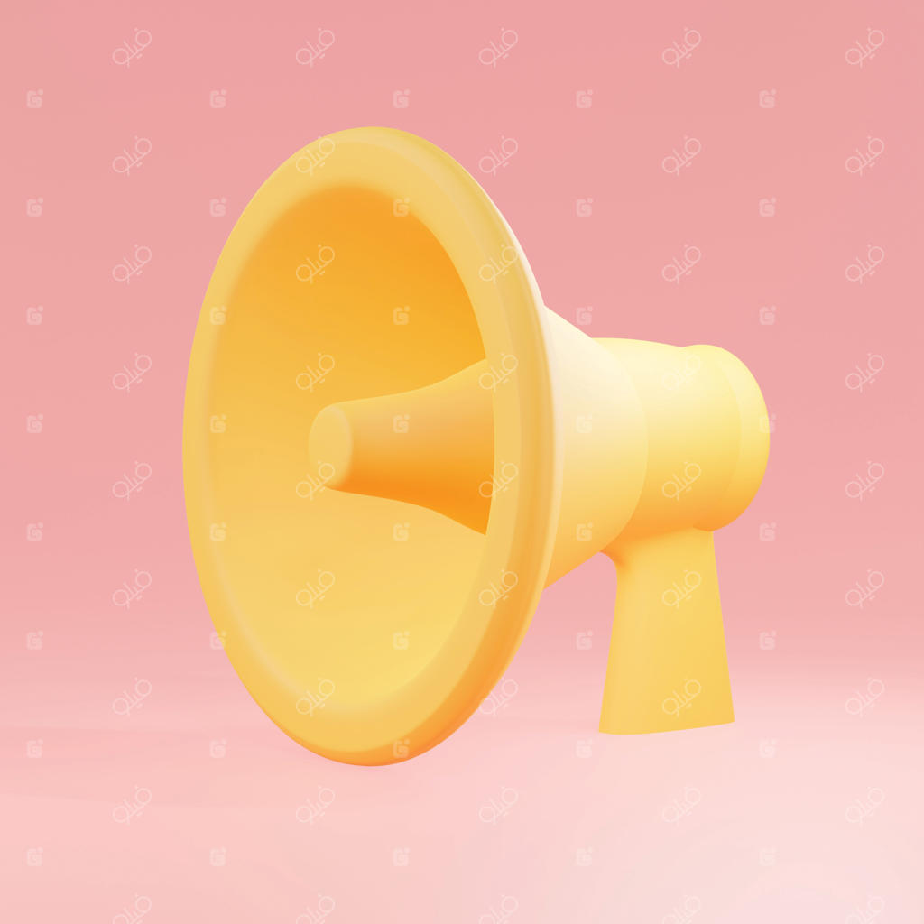 یک بلندگوی زرد بر روی زمینه‌ای صورتی قرار دارد.