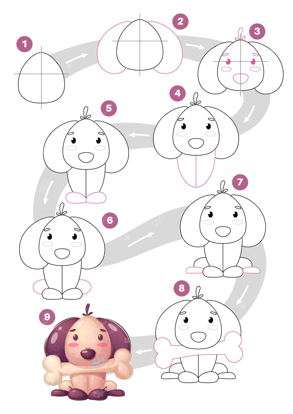 آموزش گام به گام نقاشی شخصیت کارتونی سگ با استخوان