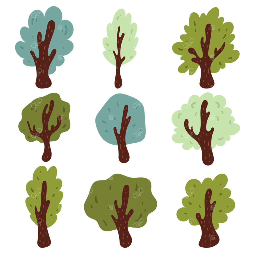 مجموعه‌ای از طرح‌های دستی انواع مختلف درختان