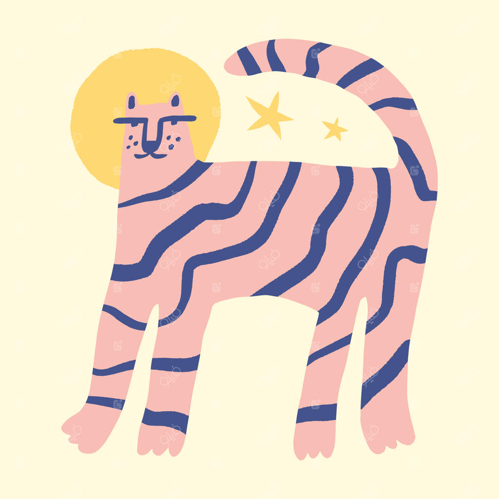 تصویرسازی ببر آسیایی بوهوی گربه فانتزی به سبک کارتونی