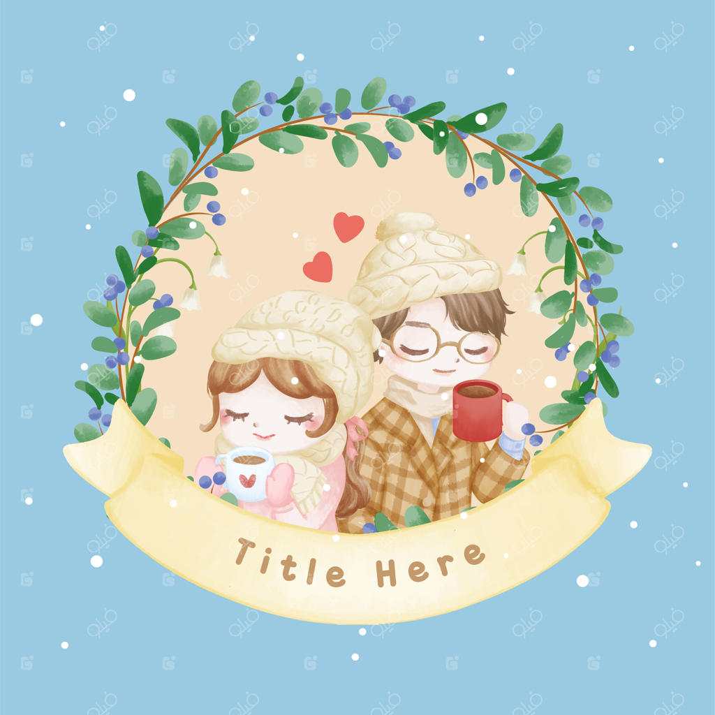 نقاشی دستی زوج در زمستان