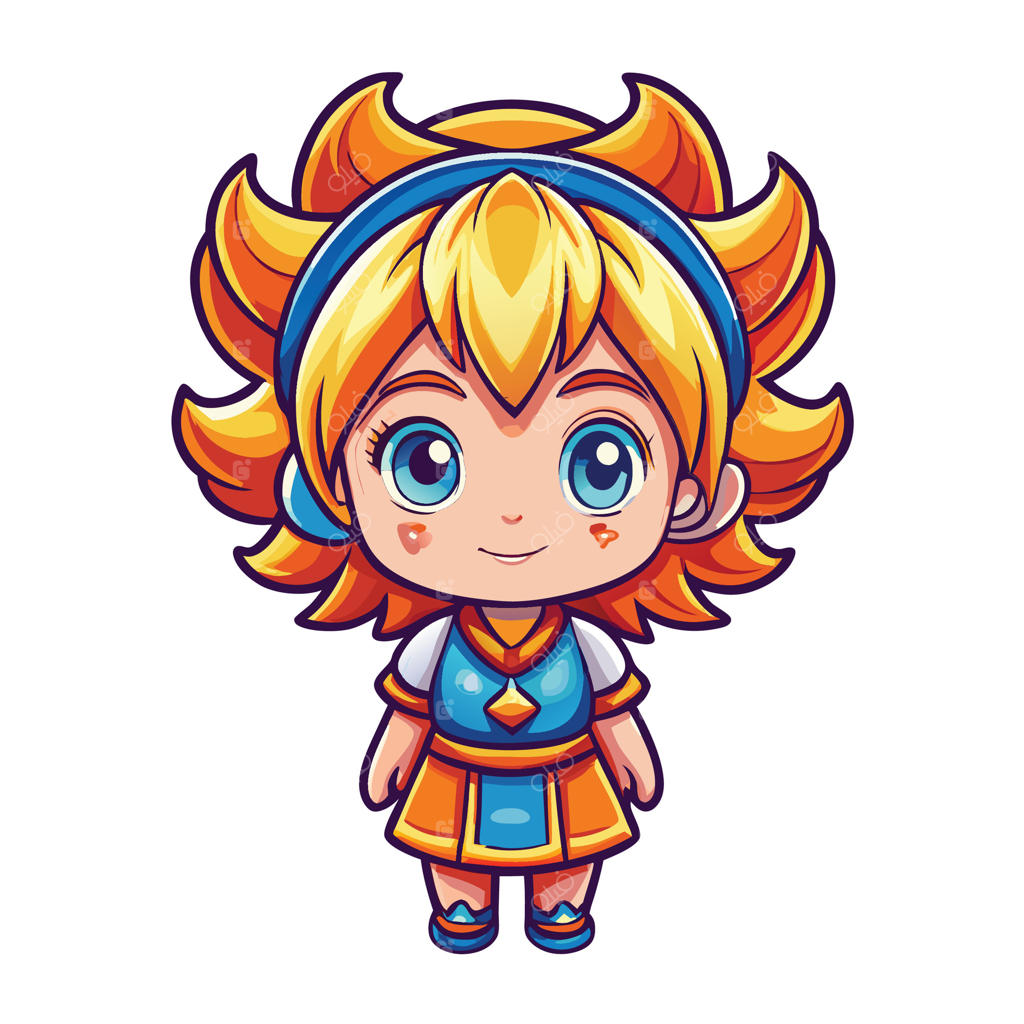 شخصیت کارتونی با چشمان آبی و موهای بلوند