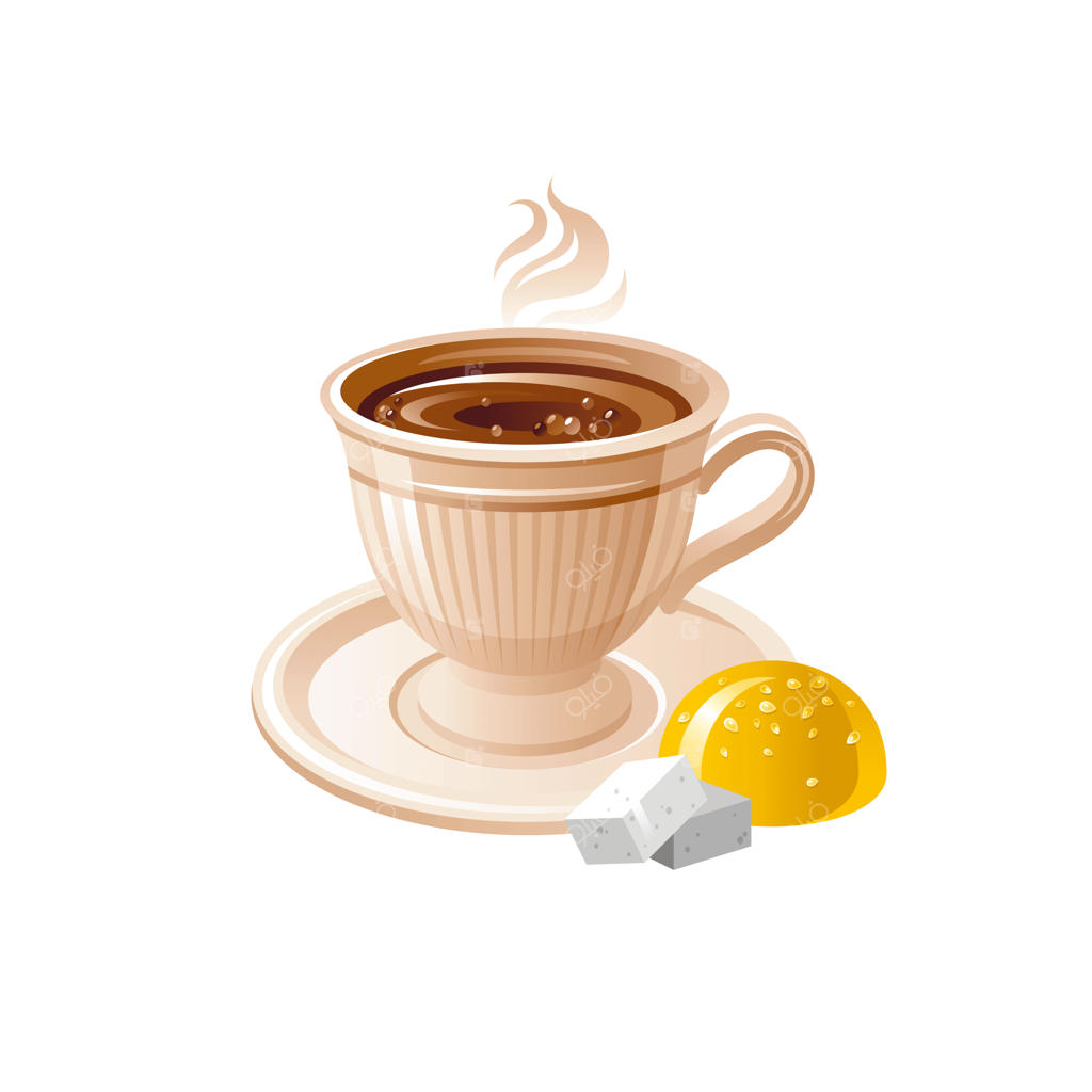 نماد غذایی و نوشیدنی واقعی: تصویر 3D فنجان چای و قهوه با قند و کلوچه - آیکون کارتونی بامزه و نشانه نوشیدنی قدیمی
