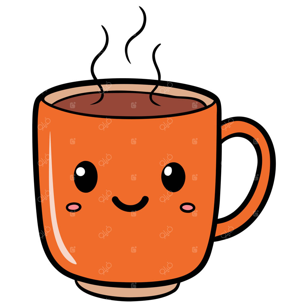 یک فنجان قهوه داغ که روزتان را با لبخند گرم می‌کند، کارتونی دل‌انگیز که حس نوشیدنی آرامبخش و دنجی را به تصویر کشیده است.