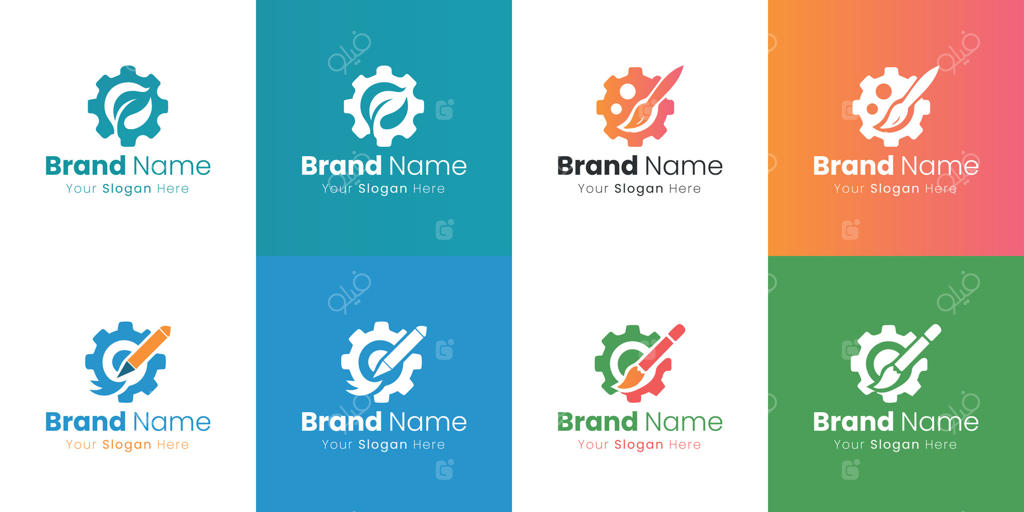 طراحی خلاقانه لوگو و نماد چرخ‌دنده و برگ برای هویت برند