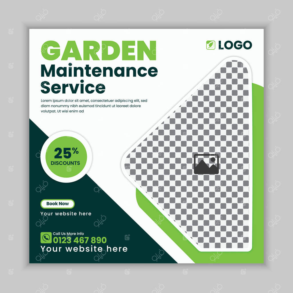 قالب طراحی پست شبکه‌های اجتماعی برای نگهداری خلاقانه باغ و چمن‌زنی حرفه‌ای، بنر وب برای خدمات ماشین چمن‌زنی و کسب‌وکار کشاورزی آنلاین