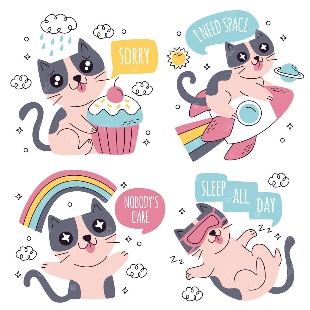 استیکرهای بامزه با طراحی دستی به سبک دودل