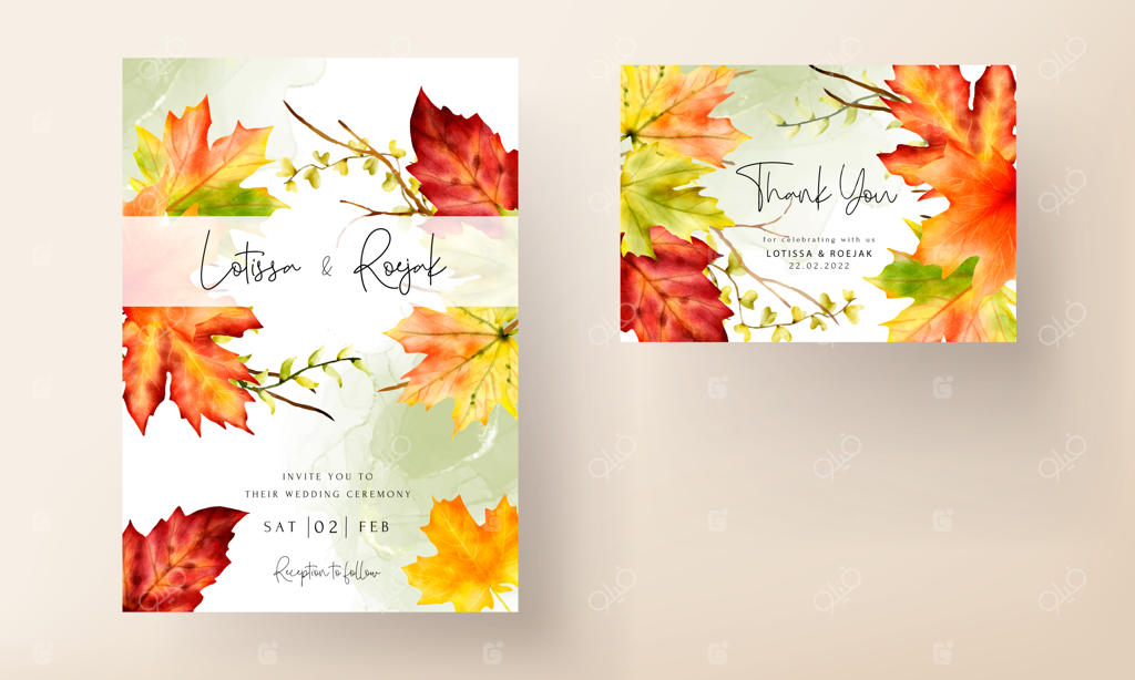 قالب کارت دعوت عروسی با طرح برگ‌های افرا زیبا