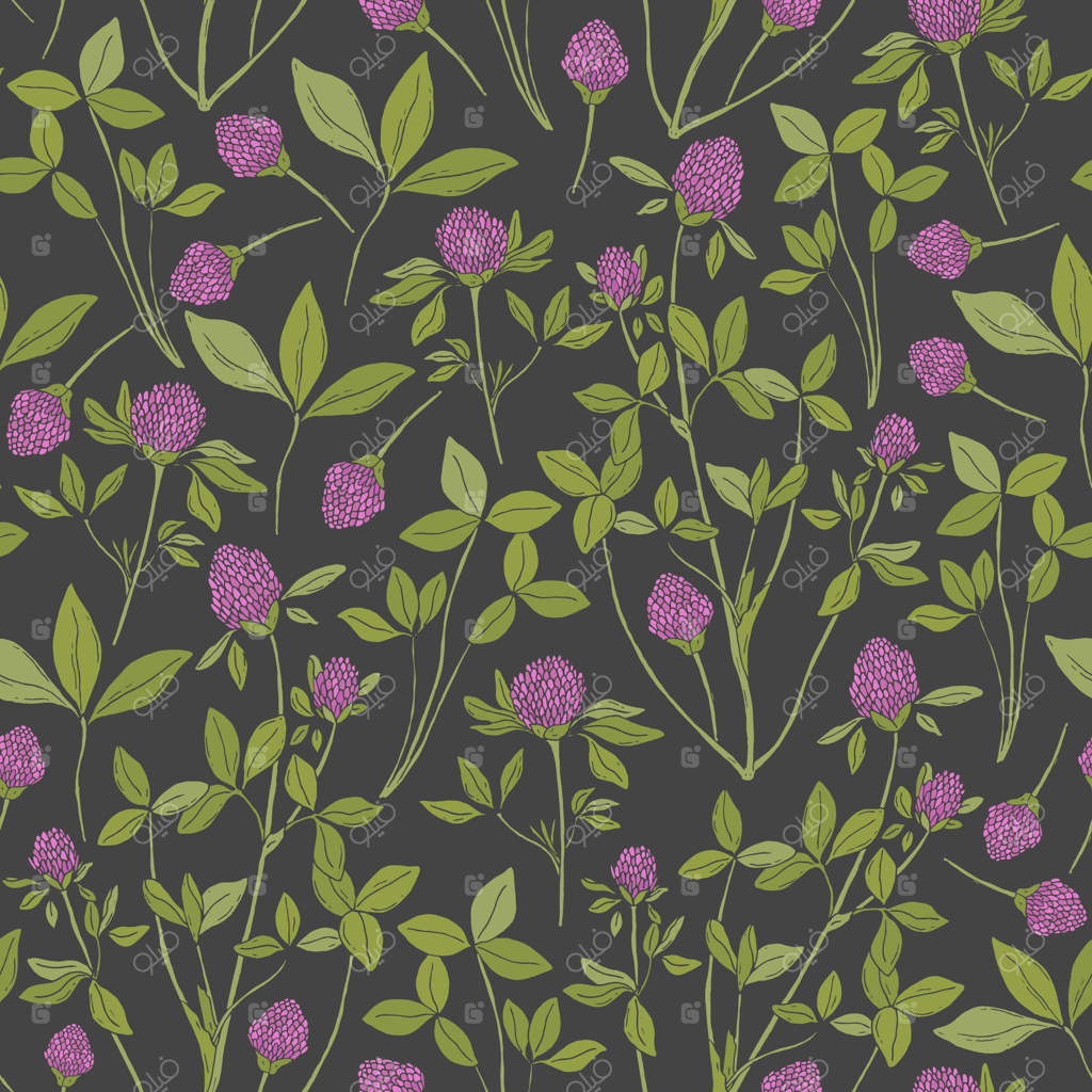 طرح گیاهی پیوسته با شبدر قرمز روی زمینه تیره.