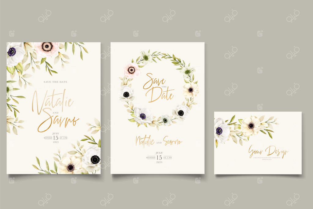 کارت دعوت آبرنگی با طرح شقایق و آنمون