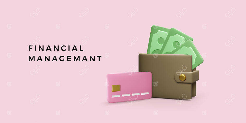 کیف پول سه‌بعدی با اسکناس و کارت اعتباری: صرفه‌جویی و مدیریت مالی. بنر کارتونی وکتور