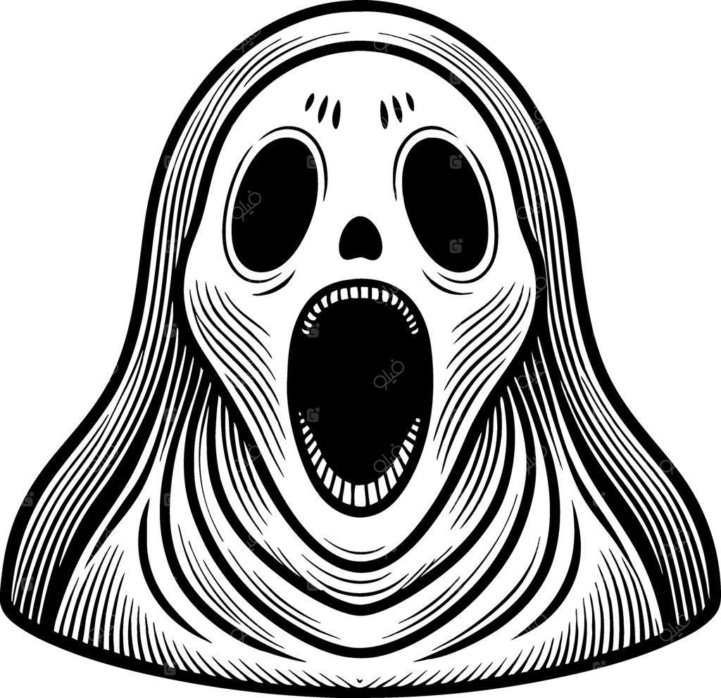 طرح دستی شبح با دهان باز برای تتو و طراحی‌های هالووین