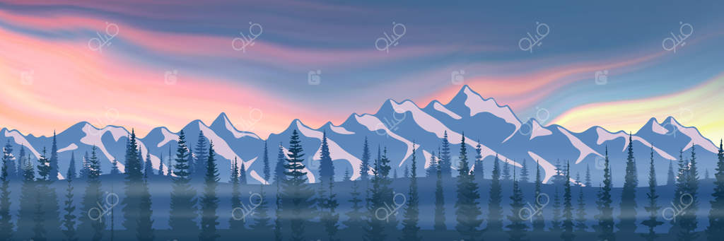 پانورامای طلوع خورشید در مه صبحگاهی کوهستان