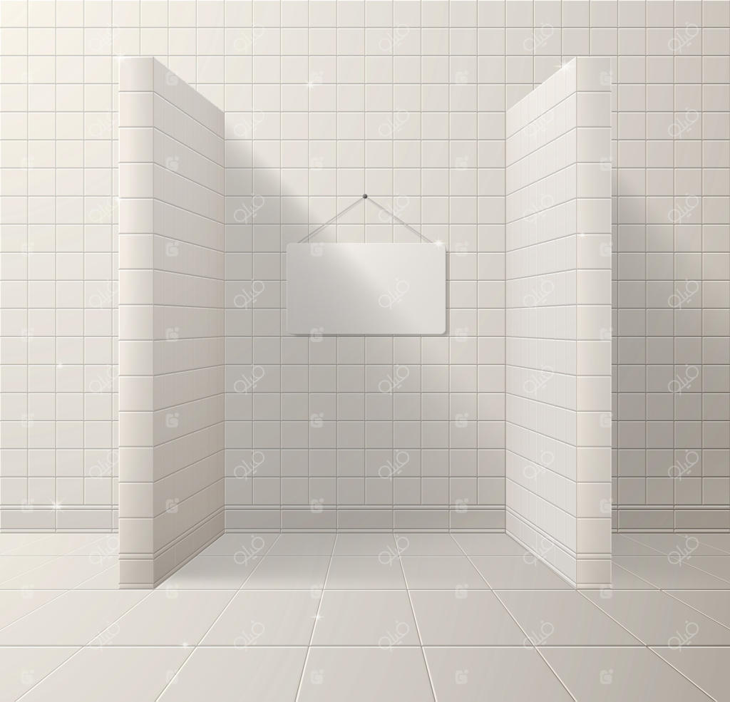 فضای ارائه آزاد روی دیوار کاشی‌کاری شده و سفید