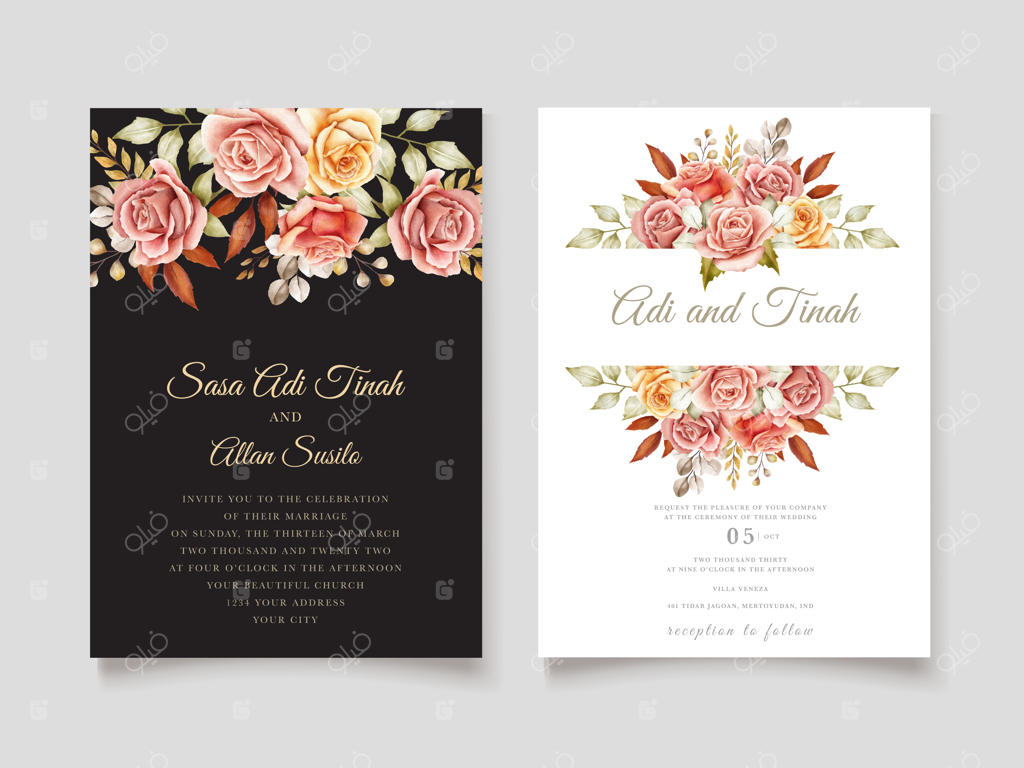 کارت دعوت گل‌های آبرنگی پاییزی