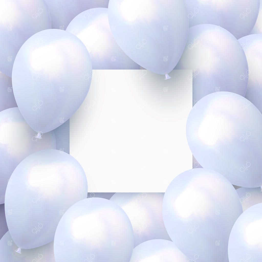 پس‌زمینه‌ای با بادکنک‌ها: قالب بنر با کاغذ سفید و بادکنک‌ها. طراحی واقع‌گرایانه جشن با رنگ‌های ملایم و پاستلی. تصویر برداری وکتور.