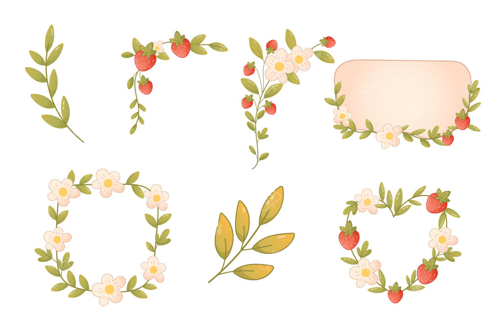 مجموعه‌ای از طرح‌های گل و توت‌فرنگی