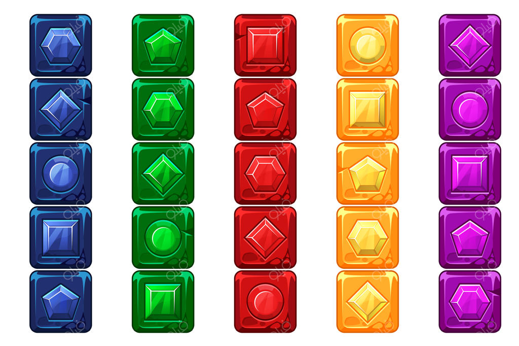 جواهرات کارتونی، دکمه‌های سنگی چند رنگ برای رابط کاربری بازی