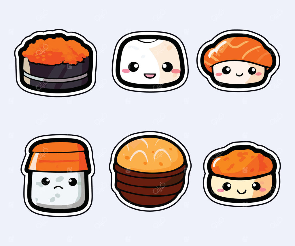 نقاشی کلیپ آرت سوشی با رنگ‌های جذاب و بامزه