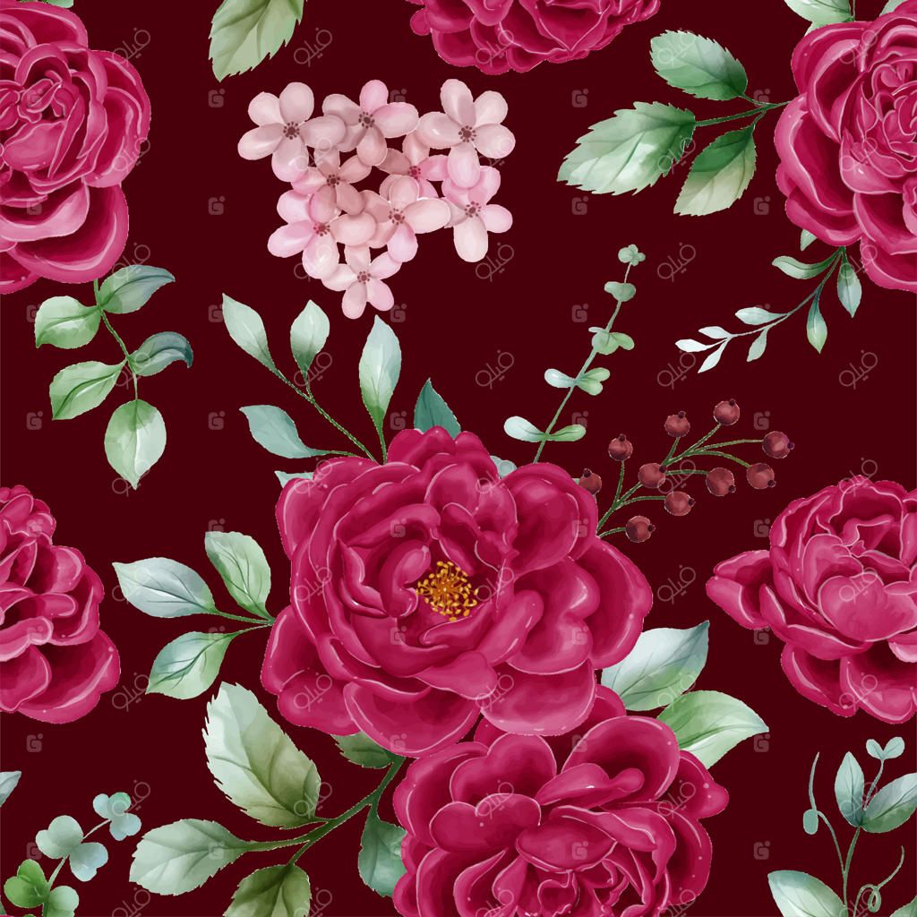 طرح گل‌دار آبرنگی صدری گل صدری به رنگ عنابی برای پس‌زمینه‌های لوکس و طراحی پارچه، کاغذ دیواری، دعوت‌نامه و کارت‌پستال