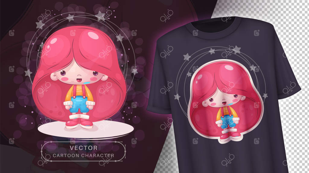 شخصیت کارتونی دختر زیبای مو صورتی