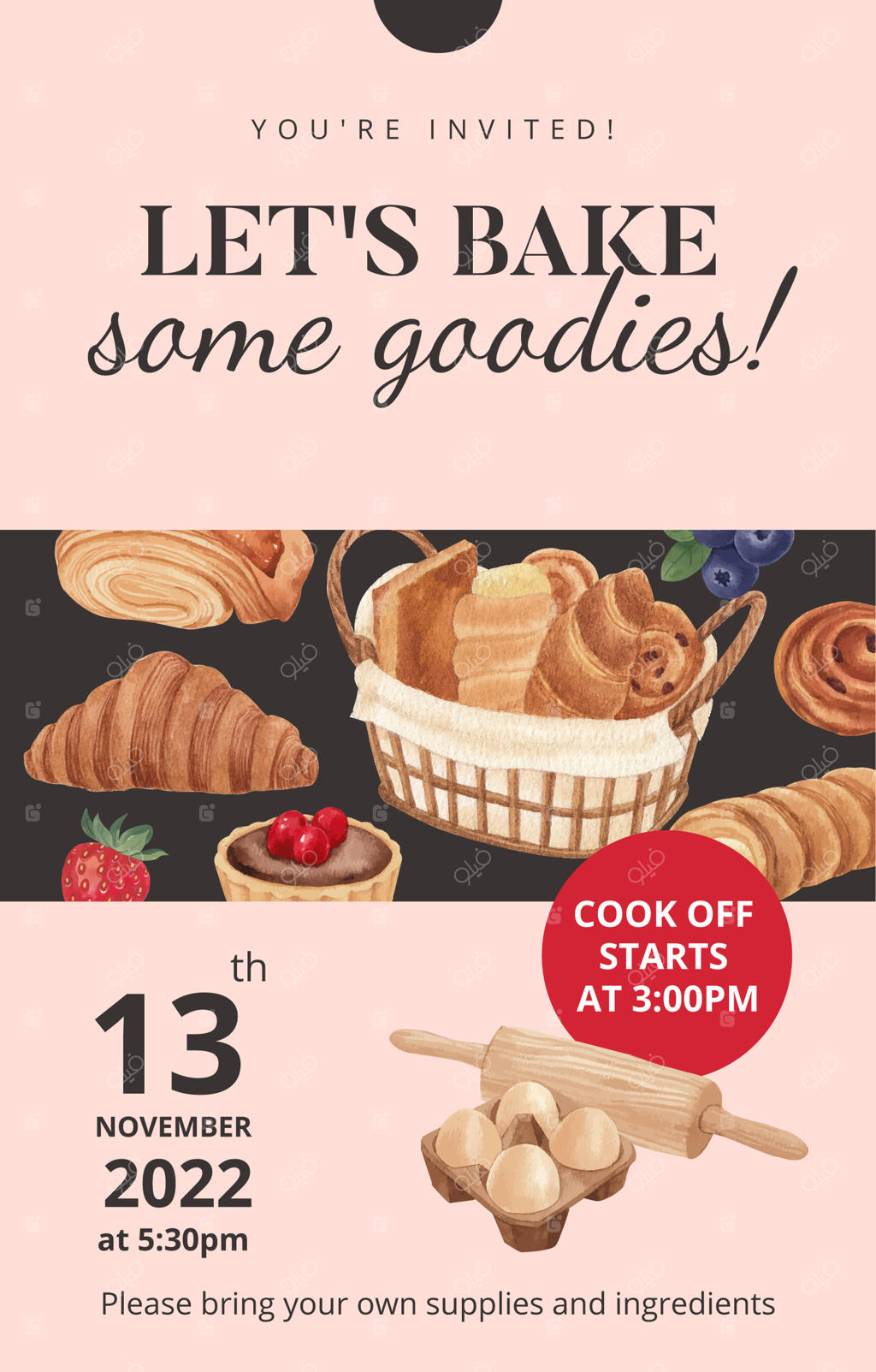 قالب کارت دعوت با طرح روز شیرینی به سبک آبرنگی