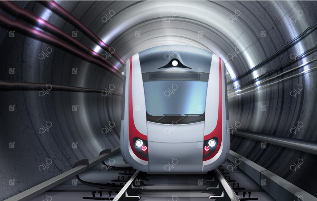 تصویر قطاری که در تونل حرکت می‌کند - نمایی از جلو