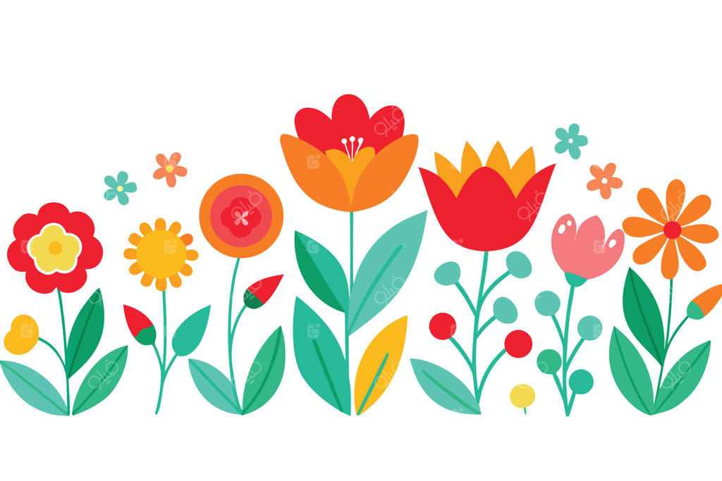 تصویرسازی حاشیه گل‌های کارتونی شاد و روشن با پس‌زمینه سفید