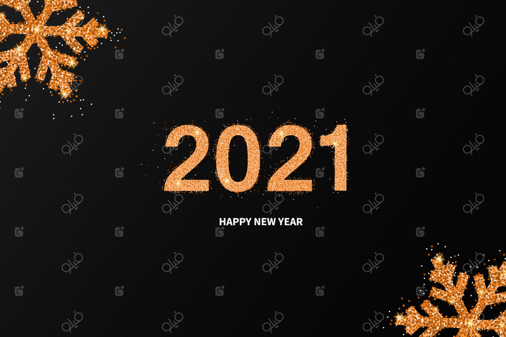 پس‌زمینه درخشان سال نو ۲۰۲۱ با دانه‌های برف طلایی