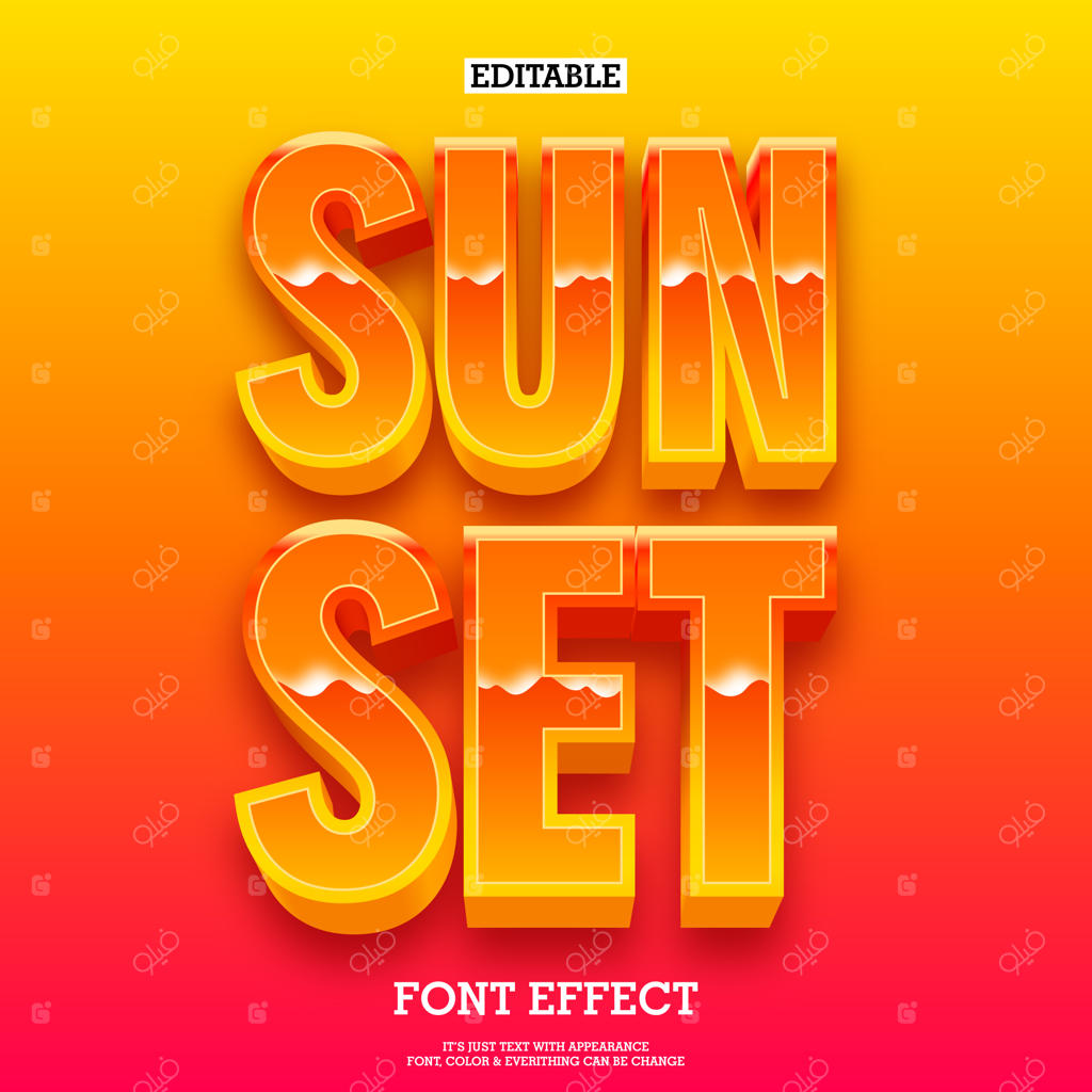 تاثیر متن درخشان در پس‌زمینه غروب خورشید